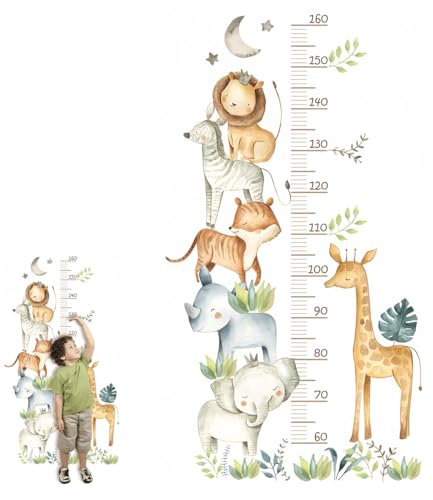 Metro Bambini Parete Adesivo,60-160 cm Tabella di Altezza per Bambini,Grafici di Altezza Adesivi Parete Animali,Misura Altezza Bambini da Parete,Metro da Parete per Bambini per Cameretta dei Bambini