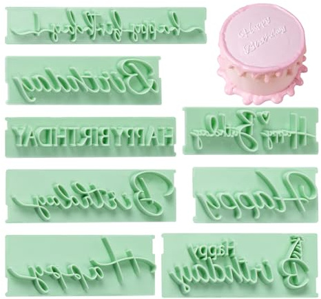 KALAIEN 8 sellos de fondant de feliz cumpleaños, sello de galletas personalizado, letras de feliz cumpleaños para pasteles, impresión de decoración de pasteles