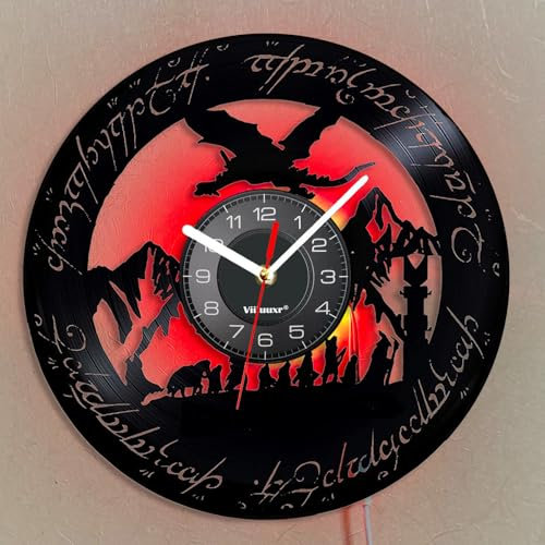 Viiluuxr LED Leuchtend Vinyl Schallplatten Uhr 30 cm Funkuhren Led-Streifen Science-Fiction Film Böser Drache Gaming Deko Zimmer Nachtlicht ohne Tickgeräusche Outdoor Leuchtendes Ambiente Wanduhr.