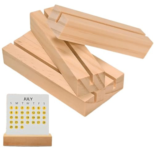 WUSJCOF 4 Piezas Soporte de Tarjetas de Madera, Portatarjetas de Mesa con Adhesivo Doble Cara, Soporte para Postales, Fotos y Menús para Bodas, Restaurantes, Banquetes y Fiestas (10 * 2.9 * 2 cm)