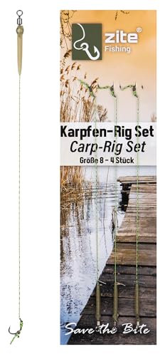 Zite Fishing Karpfen-Rigs Set | Karpfen Vorfachhaken Größe 2-8 | 4er-Packs | Haar-Montage für Boilies Karpfen-Angeln | Gebundene Geflochtene Schnur | Ready2Fish Hair Rigs mit Karpfenhaken & Wirbel (8)