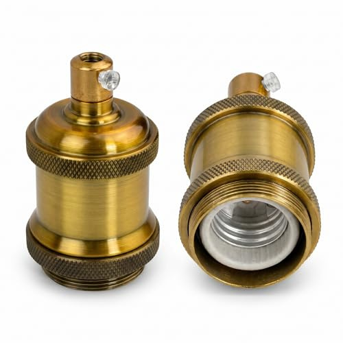 LEDSone E27 Vintage Solid Bulb Socket Ceramics Lamp Holder Edison Screw Light Bulb Socket Adapter Ideal for Vintage Edison Filament Bulbs Antique metal (Yellow Brass 3 Pack)