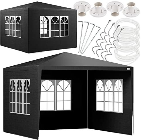 KANWOD Pavillon 3x3 m TORM, Partyzelt Wasserdicht von 9m² mit 4 Seitenwänden und 3 Fenstern, Faltpavillon Stabil für Events, Hochzeit, Garten, Marktstand, Flohmarkt, Grillpavillon mit UV