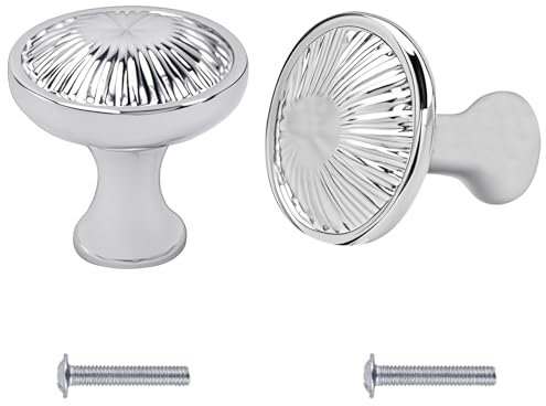 NAHUAA 2Pcs Drawer Knobs Round Cabinet Door Knobs Polished Chrome Single Hole Kitchen Cupboard Door Pull Handles with Screws for Living Room, Bedroom, Bathroom, Wardrobe, Dresser, 30mm, Silver