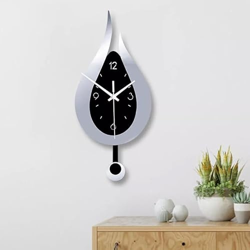 Constprog Modern Acrylic Wall Hanging Pendulum Waterdrop Silent Clock - Ideal for Home Decoration (Silver)