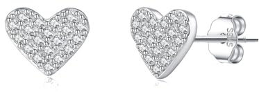 SLUYNZ 925 Sterling Silver CZ Heart Stud Earrings for Women Teens Girls Love Heart Earrings Studs (A-Silver)