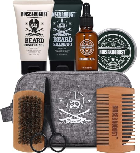 Rinse&Robust Bartpflegeset für Männer - 8tlg Geschenk für Männer Eukalyptus Duft