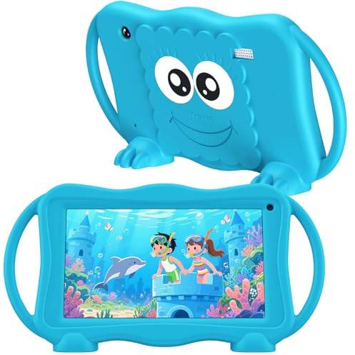 Kids Tablet 7 Zoll Tablets für Kinder 3-12, 32 GB Kleinkind Tablet mit Dual-Kamera, Kindersicherung, solides Gehäuse, WLAN, GMS, YouTube, Netflix, Android Lernsoftware installiert (blau)