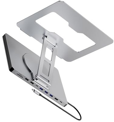 VIVIWI Estación de acoplamiento 10 en 1 para portátil con soporte de base giratorio de 360 grados para un uso eficiente en la oficina y soporte de conexión de dispositivo