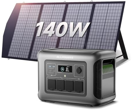 ALLPOWERS R1500 LITE generador solar portatil 1056Wh Paneles solares 140W | pico 3200W,Batería LiFePo4,MPPT 650W max,SAI<15ms,Carga Solar/Red/Coche,para Hogar Emergencias Exteriores