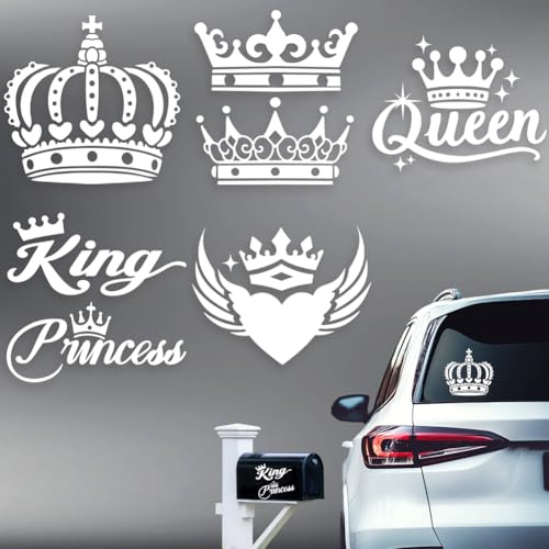Hobbspring 5 Stück Premium Plastik Reflektierende Vinyl Autokronen Aufkleber Wasserdichte Krone & Tiara Auto Folien Für Fahrzeugdekoration Prinzessin König Königliches Design Langlebig & Reflektierend