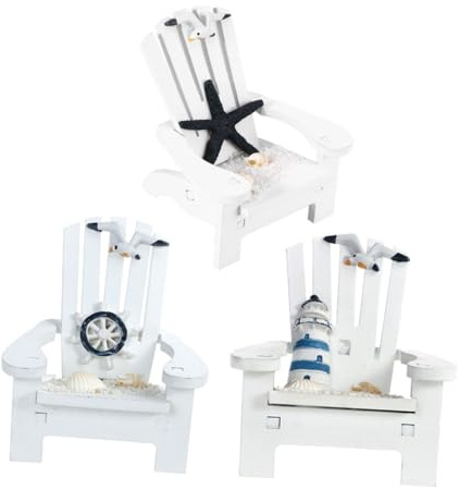 3 Miniatur Strandstühle, Mediterrane Deko für Miniaturgärten | Realistische Modelle mit Möwenmuster, Passend für Aquarien, Terrarien, Fotoshootings und Sommerliche Dekoration