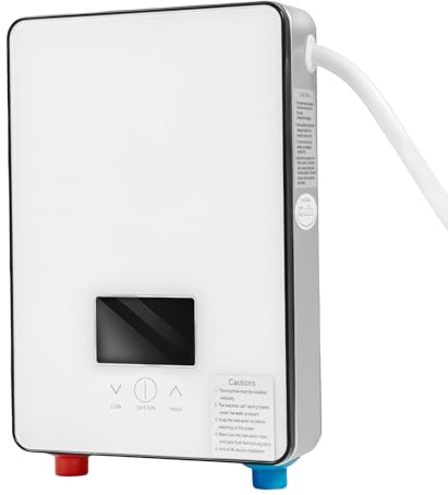 JAYEUW Elektrischer Durchlauferhitzer 6500W Mini Warmwasserbereiter mit Duschkopf 30-55°C Temperatursteuerung Digitaler Bildschirm für Küche und Badezimme