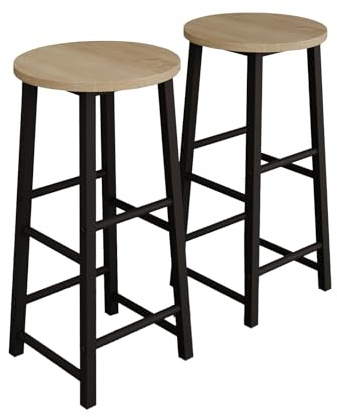 MB Muebles Bonitos, Set aus 2 barhohen Küchenhockern Lucca, Barhocker modern, Farbe Schwarz, Metallgestell, Höhe 71 cm, für Küche und Esszimmer.