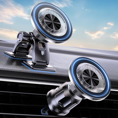 MOKPR for Magsafe Car Mount, Magnetic Phone Holder for Cars | 16X N52 Magnets, Air Vents/Dashboard for iPhone 17/16/15/14/13/12& MagSafe Case, with Metal Plates Fits Smartphones (Black)