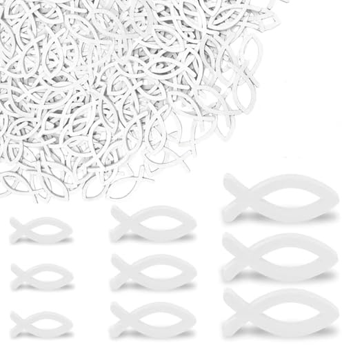 54 Stück Holzfische Set,9 Große Fisch Taufe Deko + 45 Streudeko Fische Weiß Deko Fisch Set Holzfische Kommunion Streudeko Konfirmation Deko Fische Kommunion Für Kommunion Konfirmation