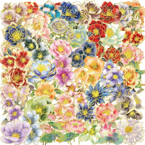50pcs Die-Cut Floral Aufkleber - Transparente Gold Folie Scrapbook Zubehör für Journaling, Karte Herstellung, Vintage Papier Handwerk