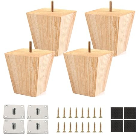 EYRMQWJPC Pieds de Remplacement pour Le Bricolage, Pieds de Rechange Coniques en Bois Massif, Lot de 4, Bois Naturel, 5-20 cm(5cm/2.0in)