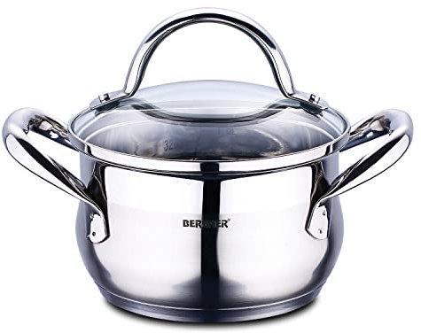 BERGNER Gourmet | Cacerola de Cocina con Tapa de Cristal | Capacidad 1,7 L | Fabricada en Acero Inoxidable | Asas Ergonómicas | Menaje de Cocina | Para Todo Tipo de Cocinas