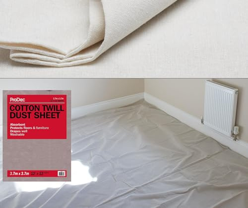 ProDec 12ft x 12ft Cotton Dust Sheet for Decorating, Carpet Protector