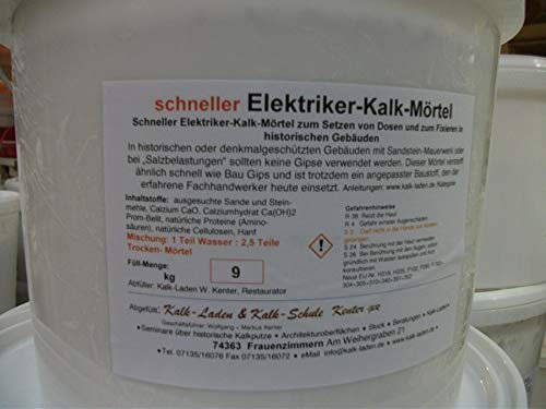 Elektriker-Kalkmörtel (Schnell). Fixiermörtel/Montagemörtel anstelle unerwünschten Baugips in historischer Bausubstanz. 9 kg