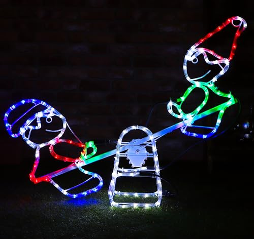 Christmas Concepts® Rope Light Snowman And Elf Animated Altalena - Decorazioni Natalizie - 80cm x 12cm x 63cm