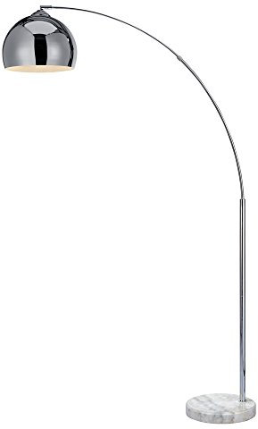 Teamson Home Modern Arc Curved LED Standing Floor Lamp 67 inch Tall Standing Hanging Light, Chrome Finished Shade White Marble Base for Living Room