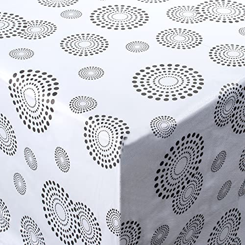 Jazooli Large Tablecloth, Wipe Clean PVC Vinyl, Waterproof & Heat Resistant, Dining Kitchen Table Cover Protector Sheet Washable Wipeable, 140cm x 240cm, Black Spirals