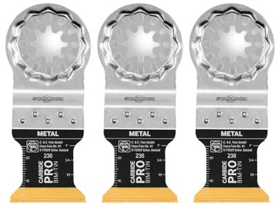 Fein StarLock E-Cut Carbide Pro Oszillierendes Sägeblatt mit titanbeschichteten Bimetall-Zähnen, 3,8 x 4,8 cm, 3 Stück, 63502236270