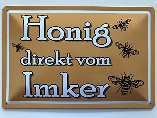 Blechschild 20x30cm gewölbt Honig direkt vom Imker Bienen Hinweis Deko Geschenk Schild