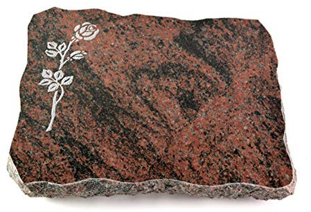 Wilhelmy Grabmale Grabplatte, Grabstein, Grabkissen, Urnengrabstein, Liegegrabstein Modell Pure 40 x 30 x 5 cm Aruba-Granit, poliert inkl. Gravur (Sandstrahl-Ornament Rose 2)