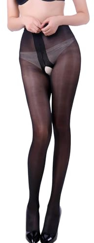 E-Laurels Women's High Waist Control Top Tights Sheer Shiny Pantyhose Silky Stockings (Black 1PCS)