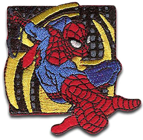Catch the Patch Marvel © Spiderman Comic Spider's Web - Yellow Square, Rectangle Retro Embroidered Patch - 6.5 x 6.6 cm - 1 Patch