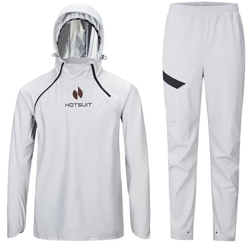 HOTSUIT Anti Rip Technisch Schwitzanzug herren um zum abnehmen Saunaanzug herren mit Sauna jacke und Schwitzhose zum abnehmen mit Fitness Boxen Grau-2XL