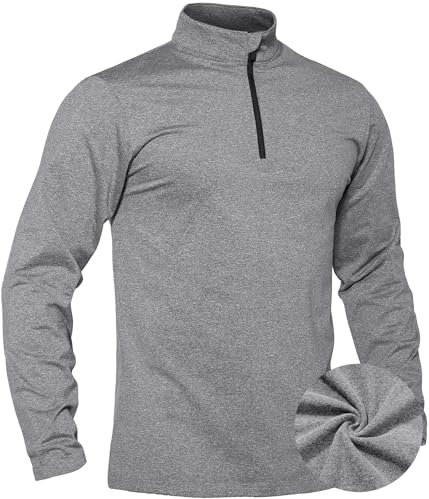 TACVASEN Sweatshirt Herren 1/4 Zip Pullover Microfleece Langarmshirt Sport Shirts Männer Herbst Winter (M, Hellgrau)