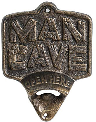 Man Cave - Abridor de botellas de hierro fundido para montar en la pared