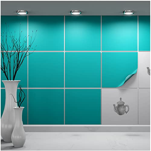 FoLIESEN - Fliesenaufkleber 20x20 cm | selbstklebende Fliesen-Folie für Bad & Küche | entfernbare Klebe-Folie für Wandfliesen Küchenrückwand & Bordüren | 6 Klebefliesen, .:Türkis matt