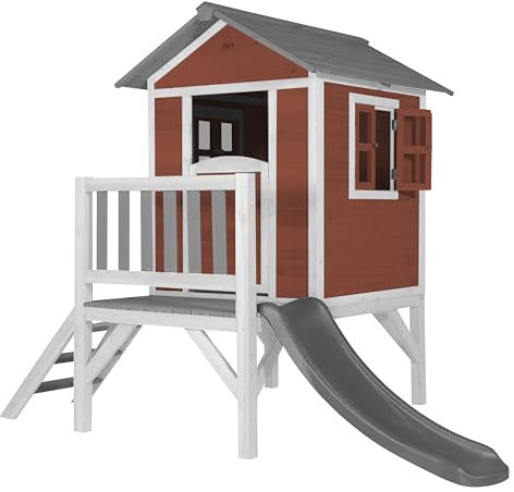 AXI Maison Enfant Beach Lodge XL en Blanc avec Lodge XL Playhouse Scandinavian Red - Grey Slide | Maison de Jeux en Bois FFC pour Les Enfants | Maisonnette/Cabane de Jeu pour Le Jardin