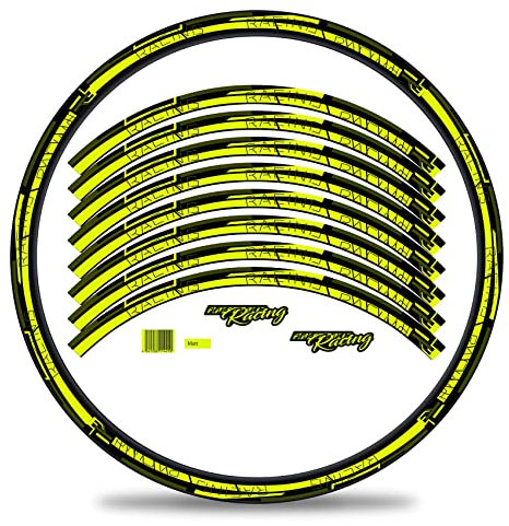 Finest Folia 16-teiliges Set Felgenrandaufkleber Sticker für Fahrrad Felgen Streifen Stripes Design Komplett Set für 27 29 für Ebike Rennrad Mountainbike MTB RX038 (Neon Gelb Glanz)
