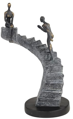 Deco 79 Polystone Dekofigur Menschen, Heimdekoration, Statue mit Treppe, Akzentfigur, 20,3 x 7,6 x 35,6 cm, Schwarz