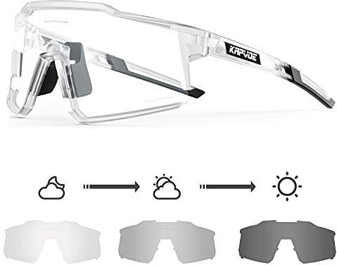 KAPVOE Photochromatische Selbsttönend Fahrradbrille TR90 Rahmen für Herren Damen Klar Sportsonnenbrille Sport Radfahren MTB Radbrille Sportbrille Fahren Baseball Laufen klar 12