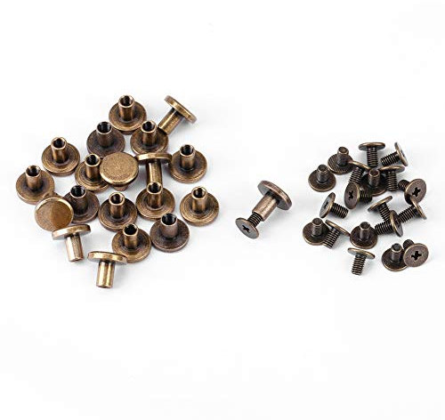 Rivetti a testa piatta, 20 pezzi Viti in ottone rame a testa piatta Dadi Rivetti Rivetti in pelle Accessori rivetti Set Rivetti artigianali in pelle(8mm)