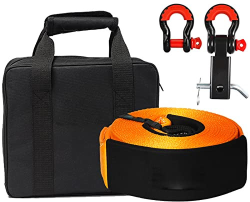 XiaoLong Cinghia di Traino 6m Heavy Duty Traino Cinghia 16T 4x4 Auto Corda di Traino for Auto SUV Agricola Veicolo Yacht con 2 Ganci di Sicurezza e Borsa di Stoccaggio(Size:6m 16T)