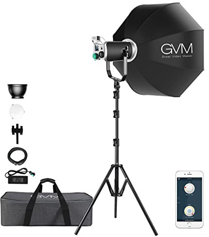 GVM 300W LED Videoleuchte mit Softbox, CRI97 dimmbare 2700K-7500K LED Studiolicht, LED Fotografie Dauerlicht mit Bowens, Studio LED Videobeleuchtung für Studio Fotografie Video YouTube Fimlicht