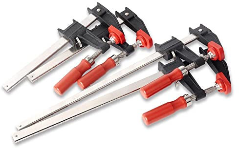 Bessey BESSEY GSCC4PK-C Clamp Set for Woodworking, F-Style with Wood Handle, Replaceable Pads, 2 x 6 in and 2 x 12 in, 600 lb, Red/Black/Silver