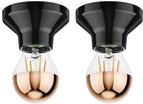 ledscom.de 2 Stück Deckenleuchte Elektra Porzellan schwarz + LED Kopfspiegel Lampe, 839lm, warmweiß