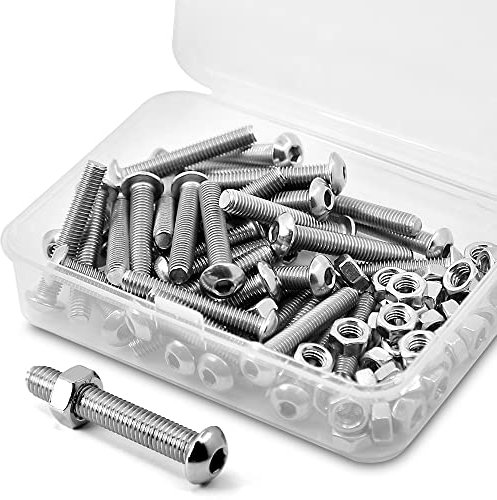 Tornillos de cabeza redonda M5-0,8 x 20 mm y tuercas hexagonales de acero inoxidable 304 18-8 40 unidades