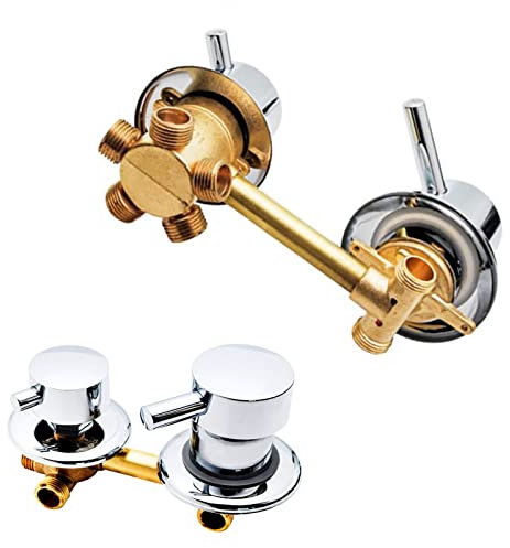 ZAKSEM Miscelatore per cabina doccia, 2/3/4/5 vie, uscita dell'acqua, filettatura/intubazione, interasse 10 cm, miscelatore in ottone per bagno lucido, doccia, rubinetto cabina (Screw 5 way 10 cm)