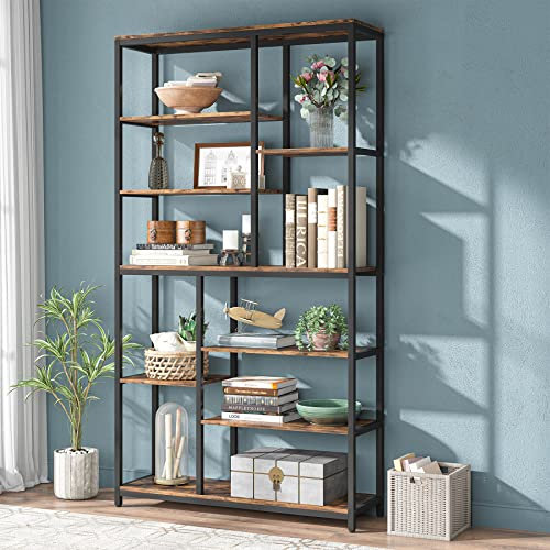 Tribesigns Bücherregal, Standregal mit 8 Ebenen 9 Ablagen, Modernes Freistehendes Offenes Bücherregal, für Wohnzimmer, Büro, Schlafzimmer, 30 x 100 x 200cm, Rustikales Braun