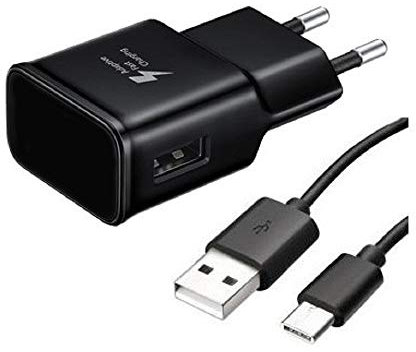 Appacs - Cargador de pared USB (Fast Charge) con enchufe EU 5V-2A, 9V-1.67A (15W) + cable USB Type-C (conector reversible) 1,2 m (120 cm) cable de transferencia de datos y carga (negro)